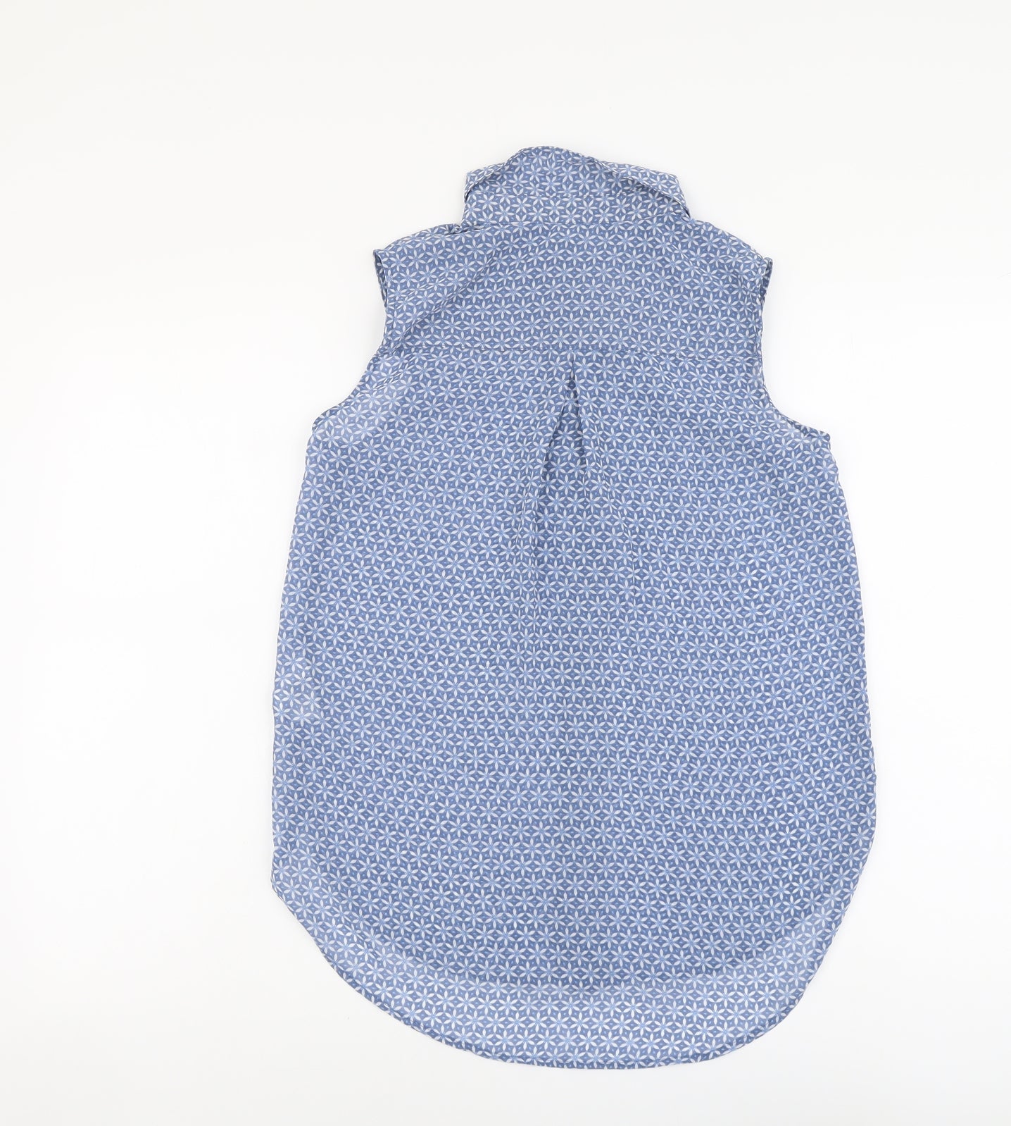 H&M Womens Blue Geometric Polyester Basic Button-Up Size 4 Collared