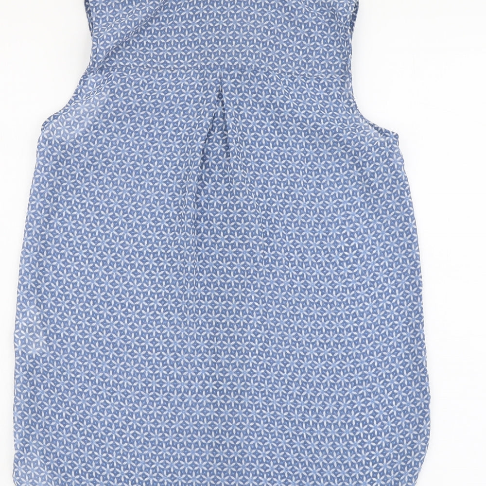 H&M Womens Blue Geometric Polyester Basic Button-Up Size 4 Collared