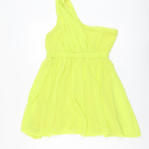 Ribbron Womens Green Polyester Basic Blouse Size 12 One Shoulder
