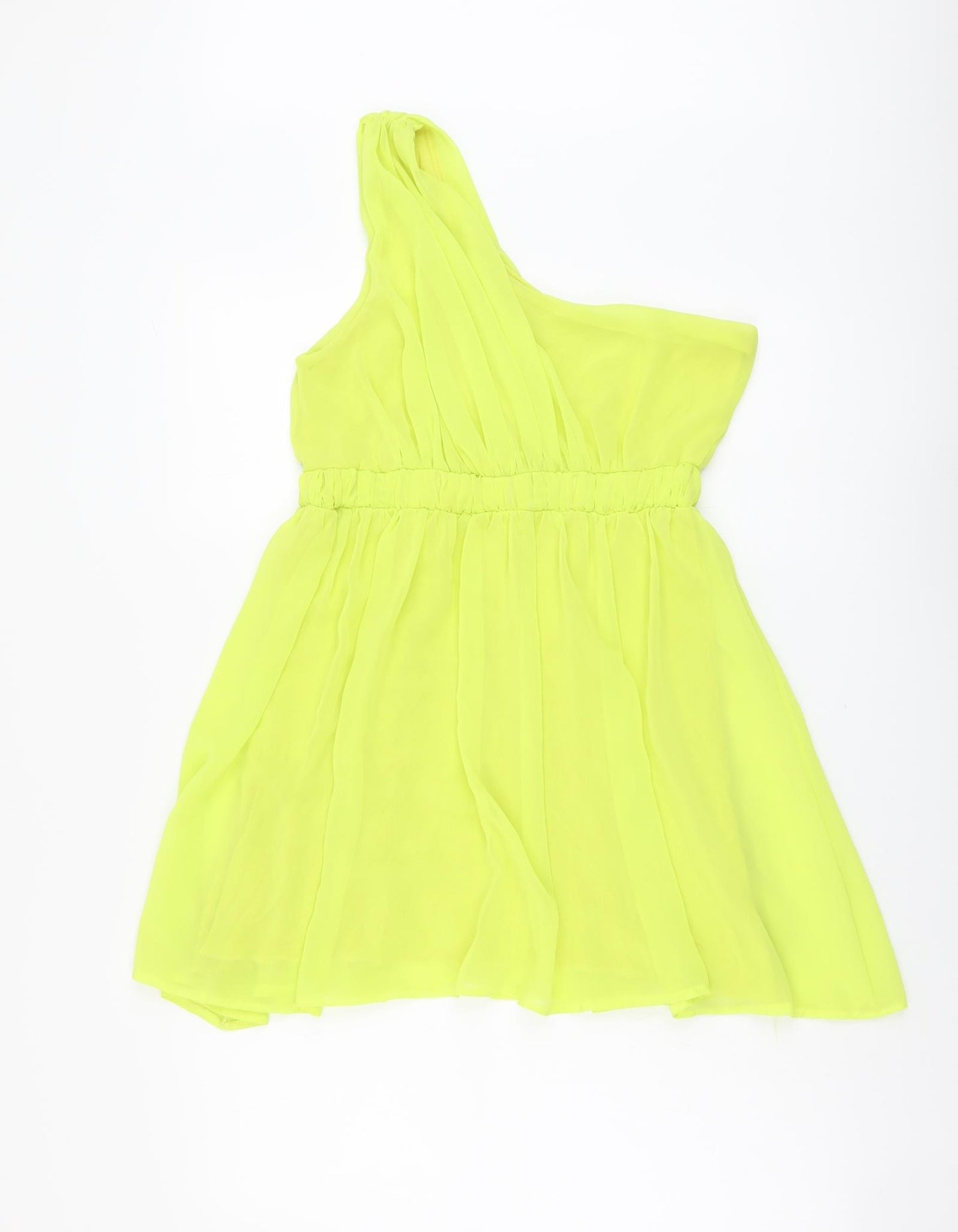 Ribbron Womens Green Polyester Basic Blouse Size 12 One Shoulder