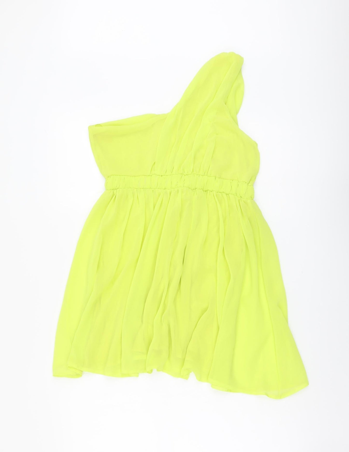 Ribbron Womens Green Polyester Basic Blouse Size 12 One Shoulder