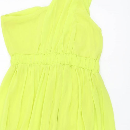 Ribbron Womens Green Polyester Basic Blouse Size 12 One Shoulder
