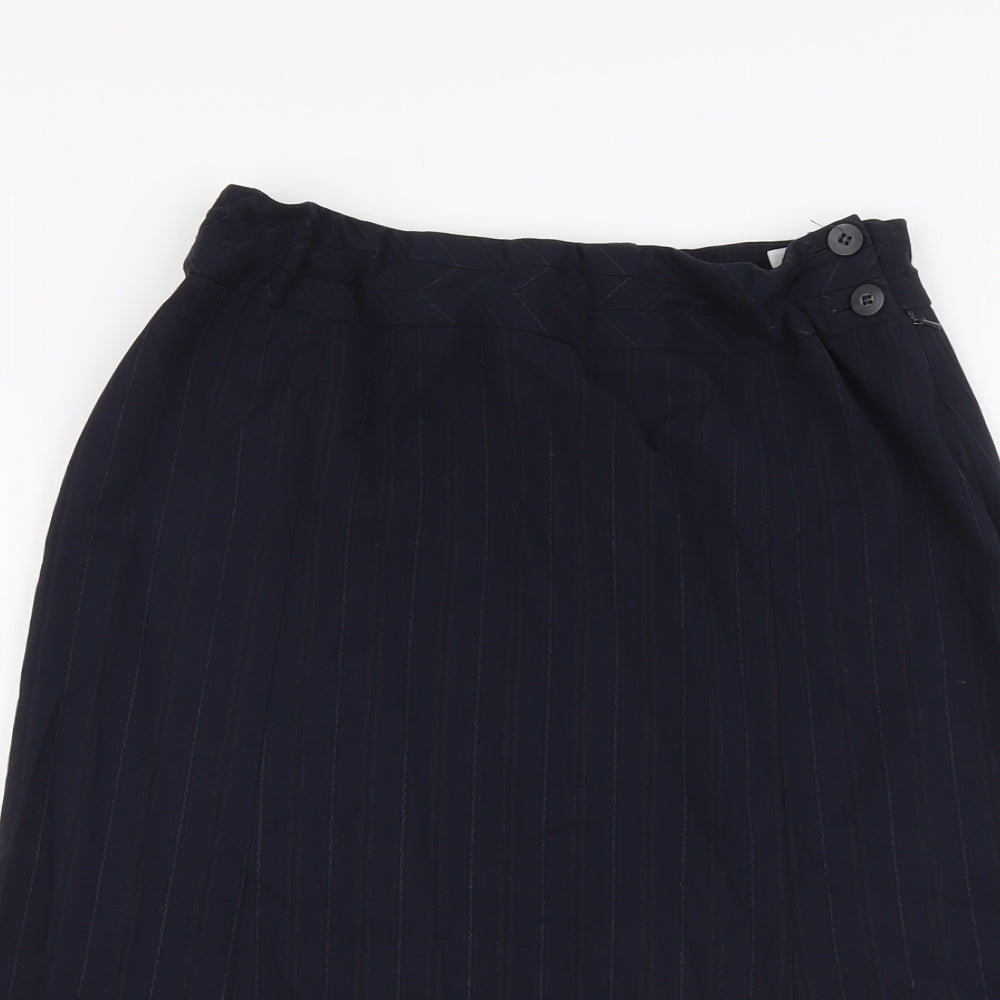 NEXT Womens Black Striped Polyester Swing Skirt Size 14 Zip