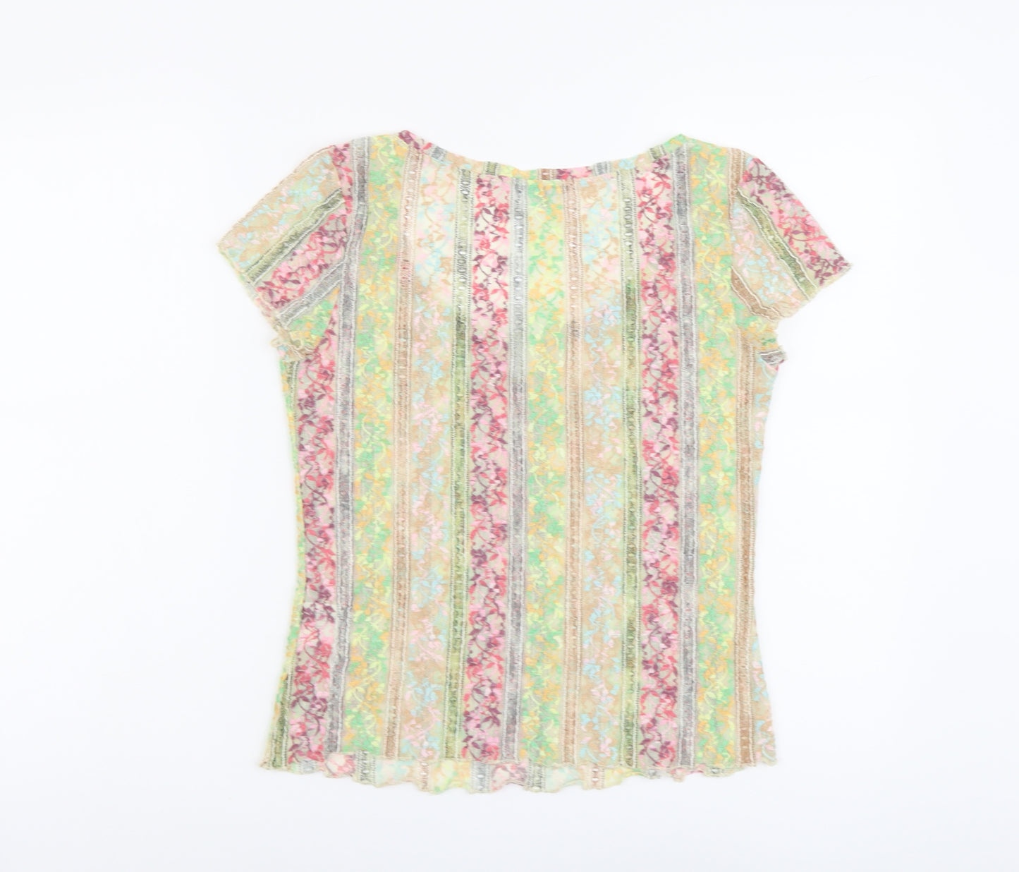 Per Una Womens Multicoloured Geometric Polyamide Basic T-Shirt Size 12 Scoop Neck