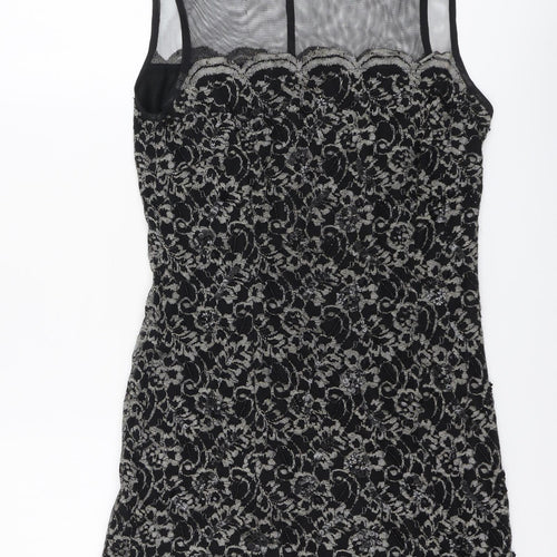 Debenhams Womens Black Geometric Nylon A-Line Size 12 Round Neck Pullover