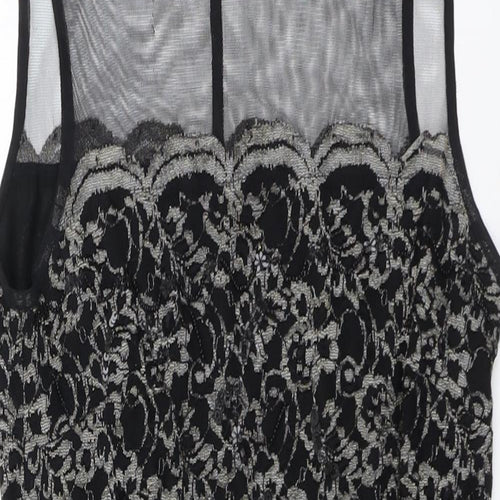 Debenhams Womens Black Geometric Nylon A-Line Size 12 Round Neck Pullover