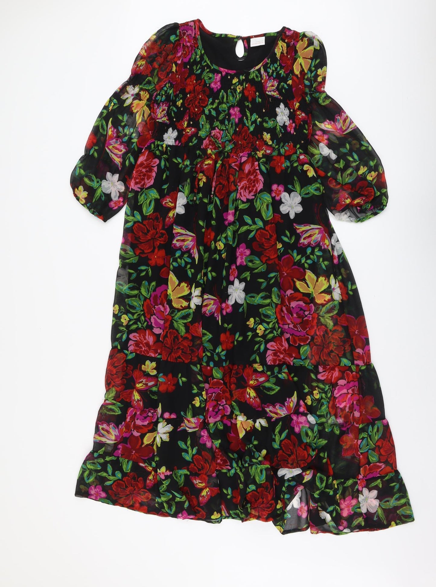 NEXT Womens Multicoloured Floral Polyester Trapeze & Swing Size 12 Round Neck Button