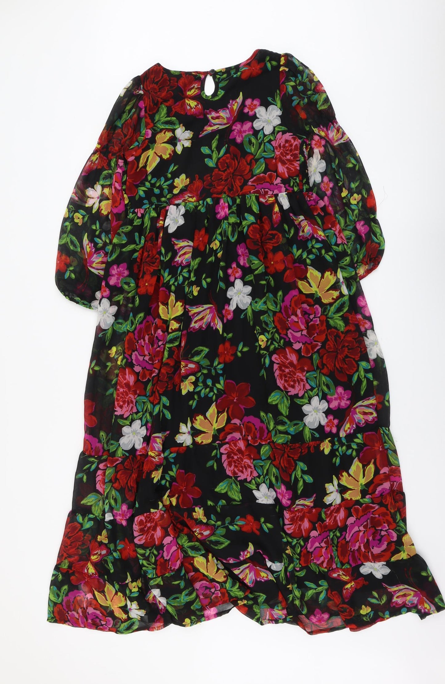 NEXT Womens Multicoloured Floral Polyester Trapeze & Swing Size 12 Round Neck Button