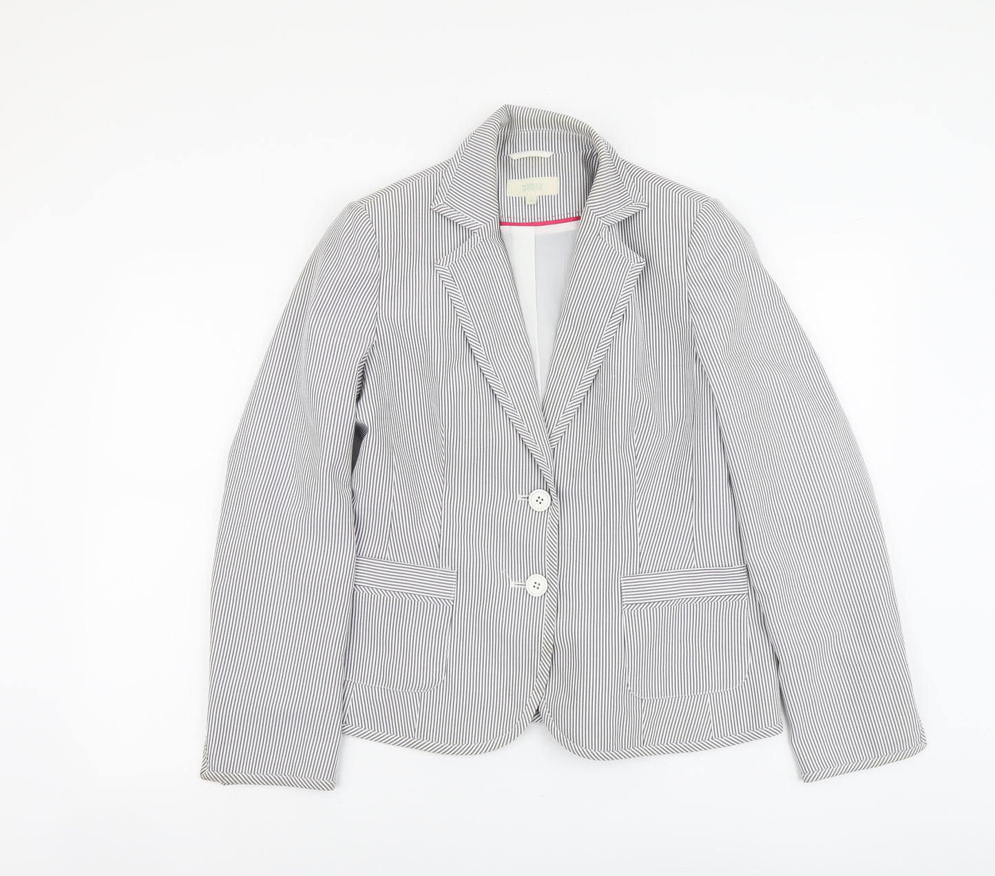 Marks and Spencer Womens Blue Striped Polyester Jacket Blazer Size 12