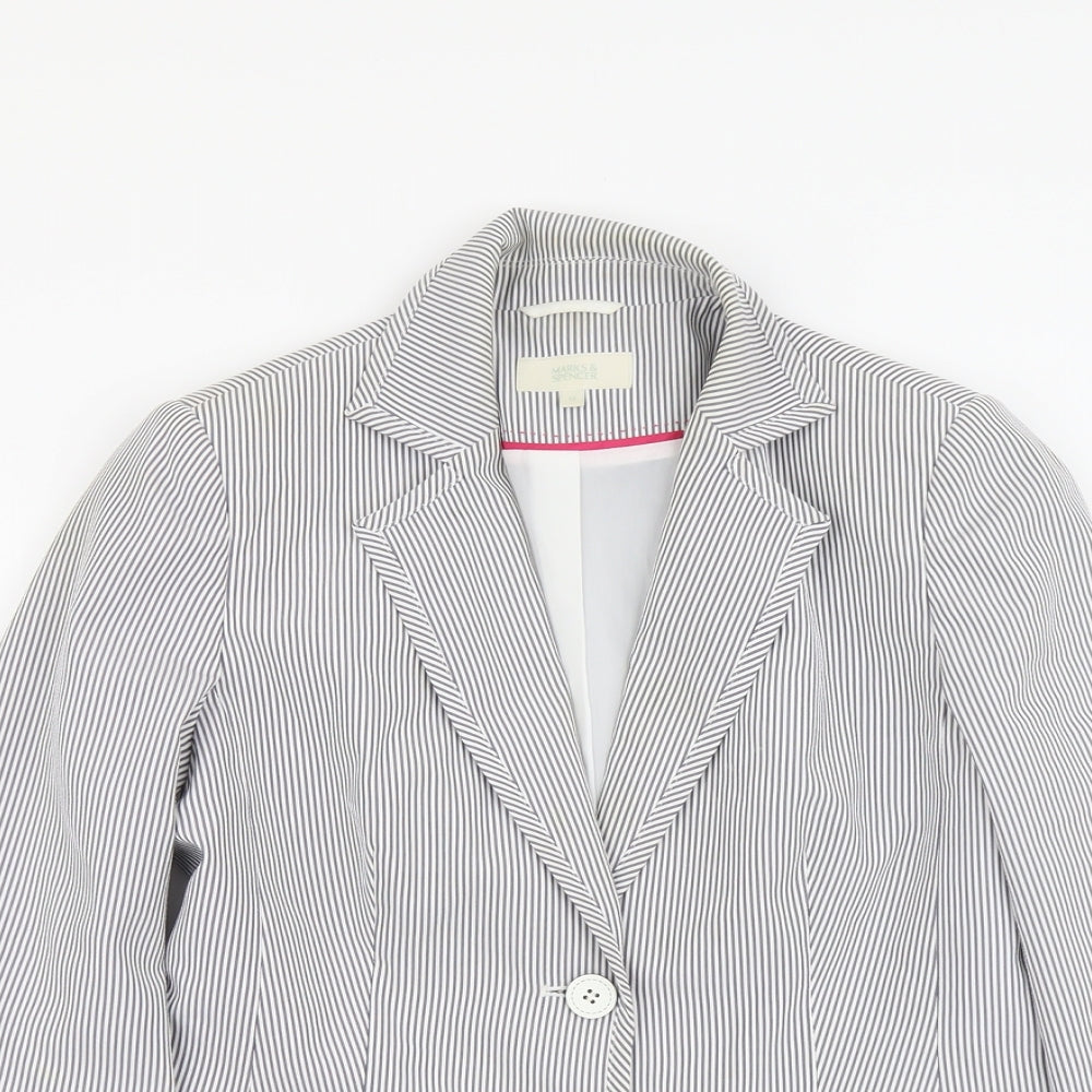 Marks and Spencer Womens Blue Striped Polyester Jacket Blazer Size 12