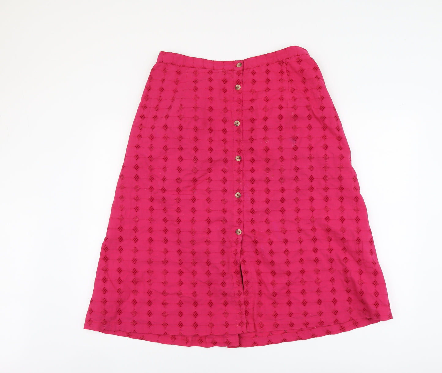 Cotton Traders Womens Pink Geometric Cotton A-Line Skirt Size 16 Button