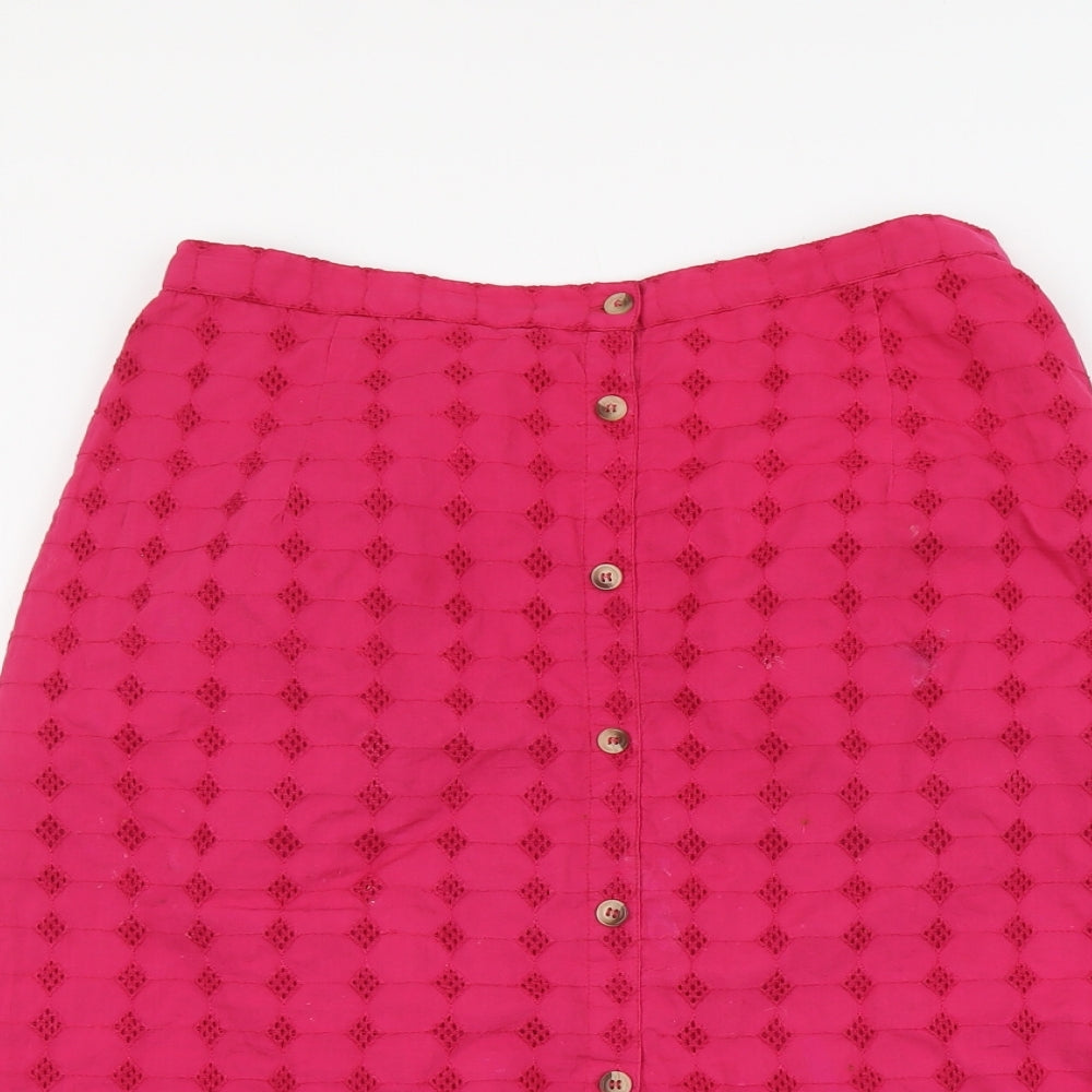 Cotton Traders Womens Pink Geometric Cotton A-Line Skirt Size 16 Button