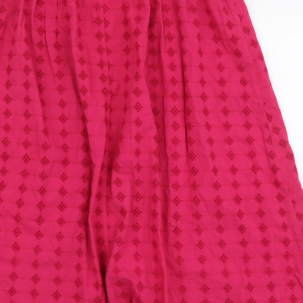 Cotton Traders Womens Pink Geometric Cotton A-Line Skirt Size 16 Button