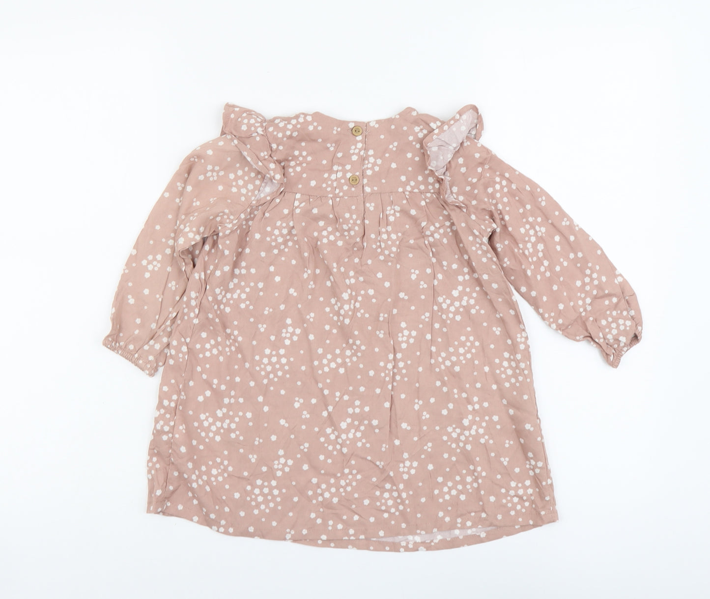H&M Girls Pink Geometric Viscose A-Line Size 2 Years Round Neck Button