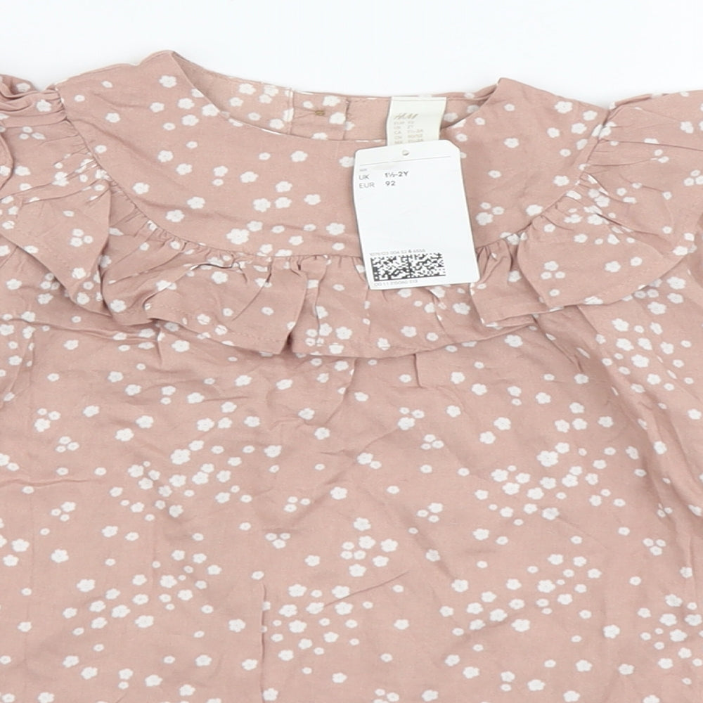 H&M Girls Pink Geometric Viscose A-Line Size 2 Years Round Neck Button