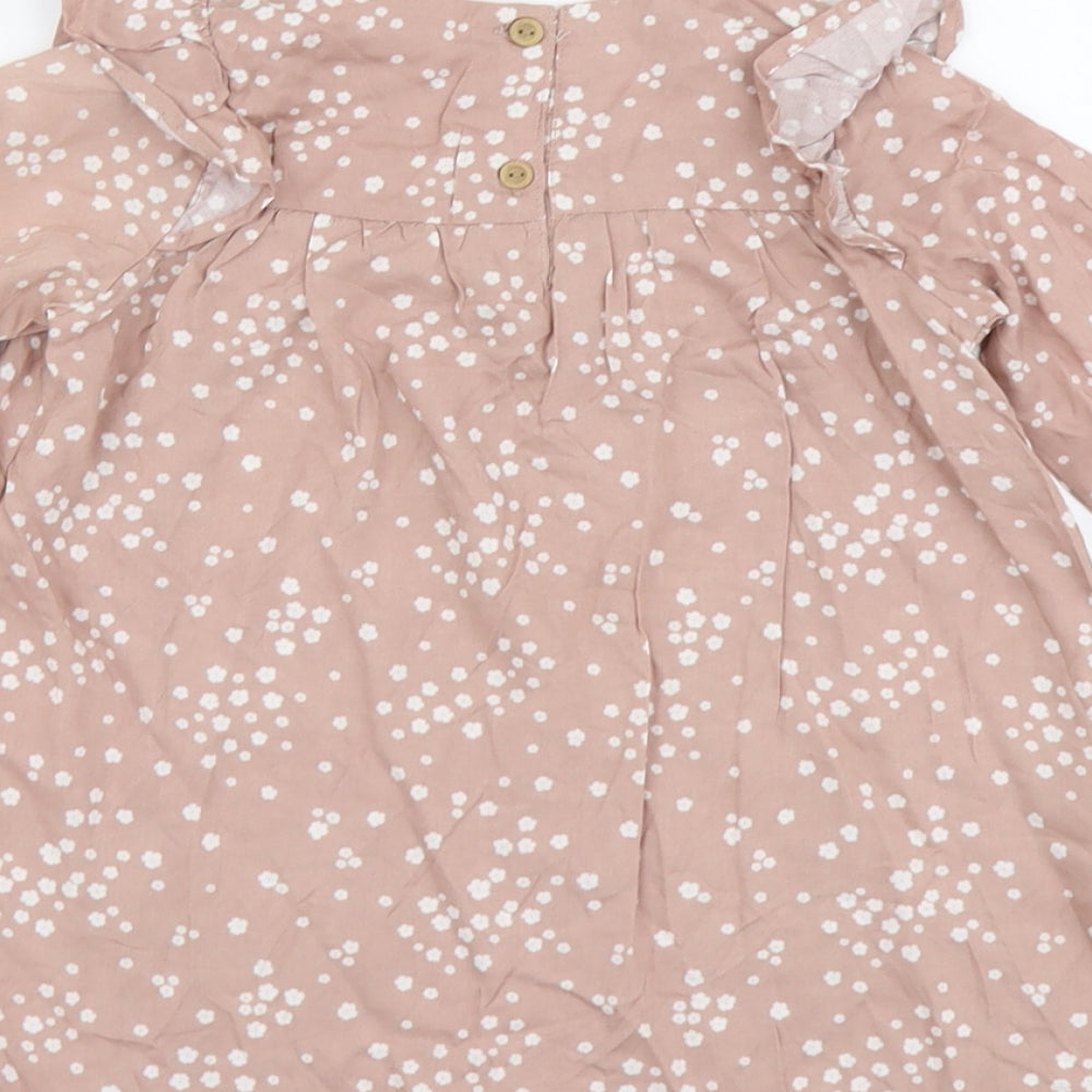 H&M Girls Pink Geometric Viscose A-Line Size 2 Years Round Neck Button