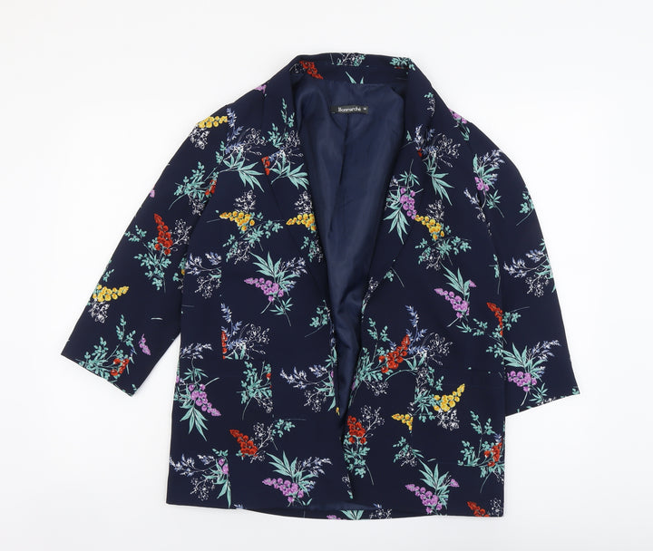 Bonmarché Womens Blue Geometric Jacket Blazer Size 10 Hook & Eye