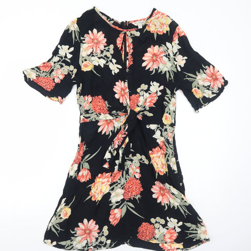 Miss Selfridge Womens Black Floral Polyester Fit & Flare Size 12 Round Neck Zip