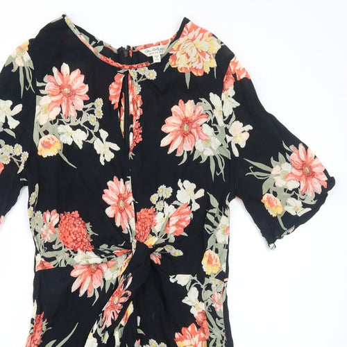 Miss Selfridge Womens Black Floral Polyester Fit & Flare Size 12 Round Neck Zip