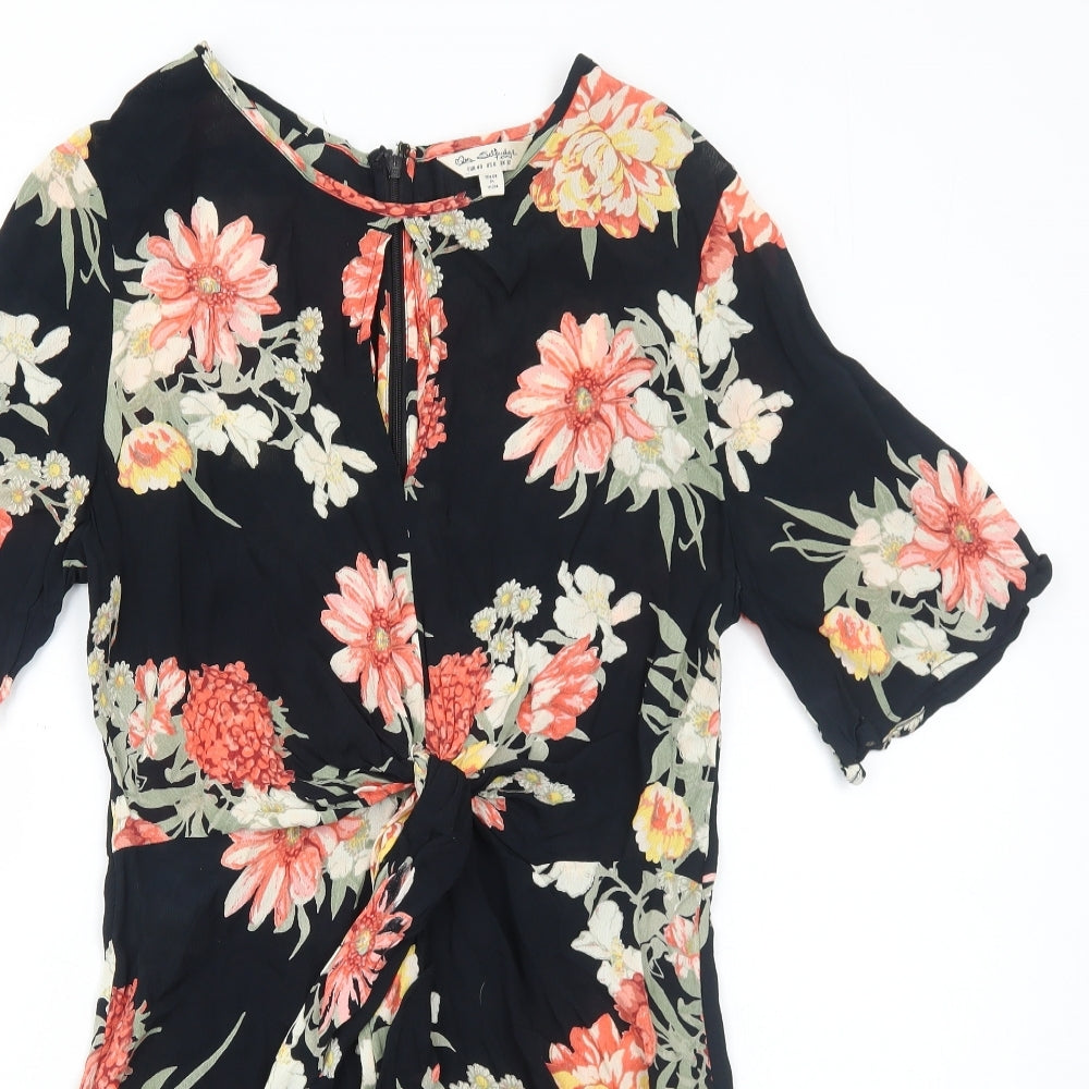 Miss Selfridge Womens Black Floral Polyester Fit & Flare Size 12 Round Neck Zip