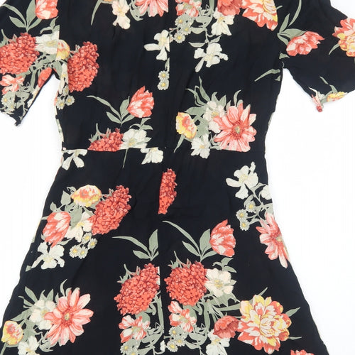 Miss Selfridge Womens Black Floral Polyester Fit & Flare Size 12 Round Neck Zip