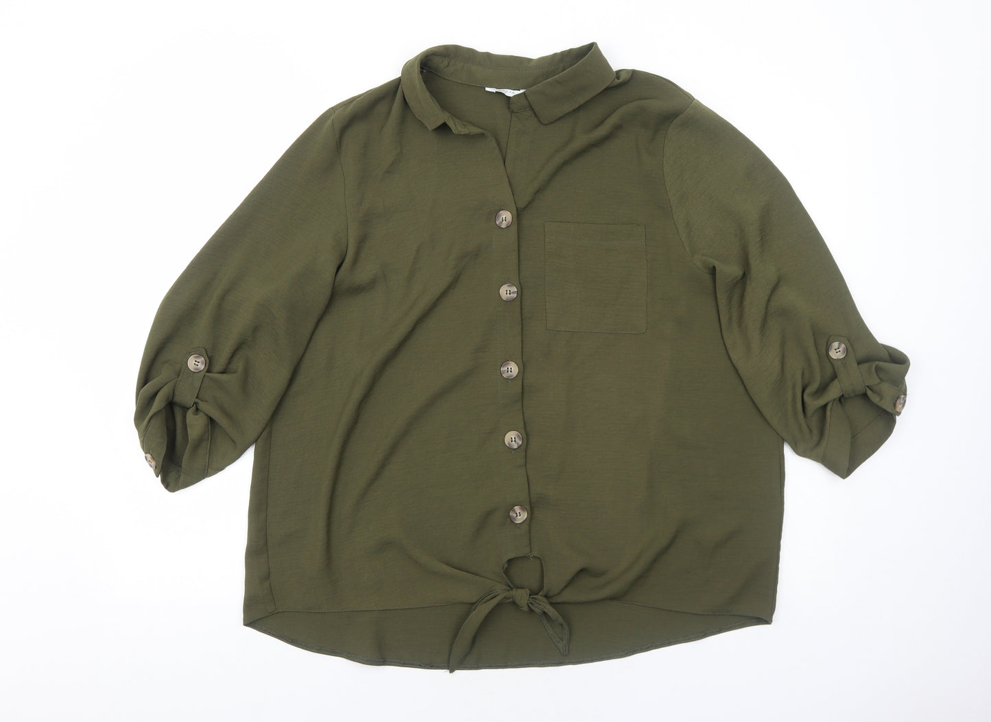 Papaya Womens Green Polyester Basic Button-Up Size 18 Collared