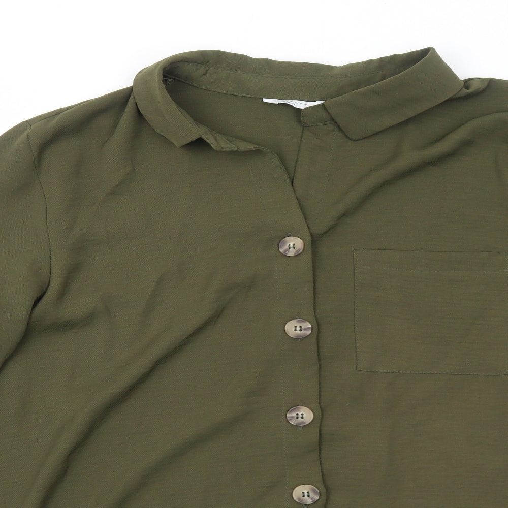 Papaya Womens Green Polyester Basic Button-Up Size 18 Collared