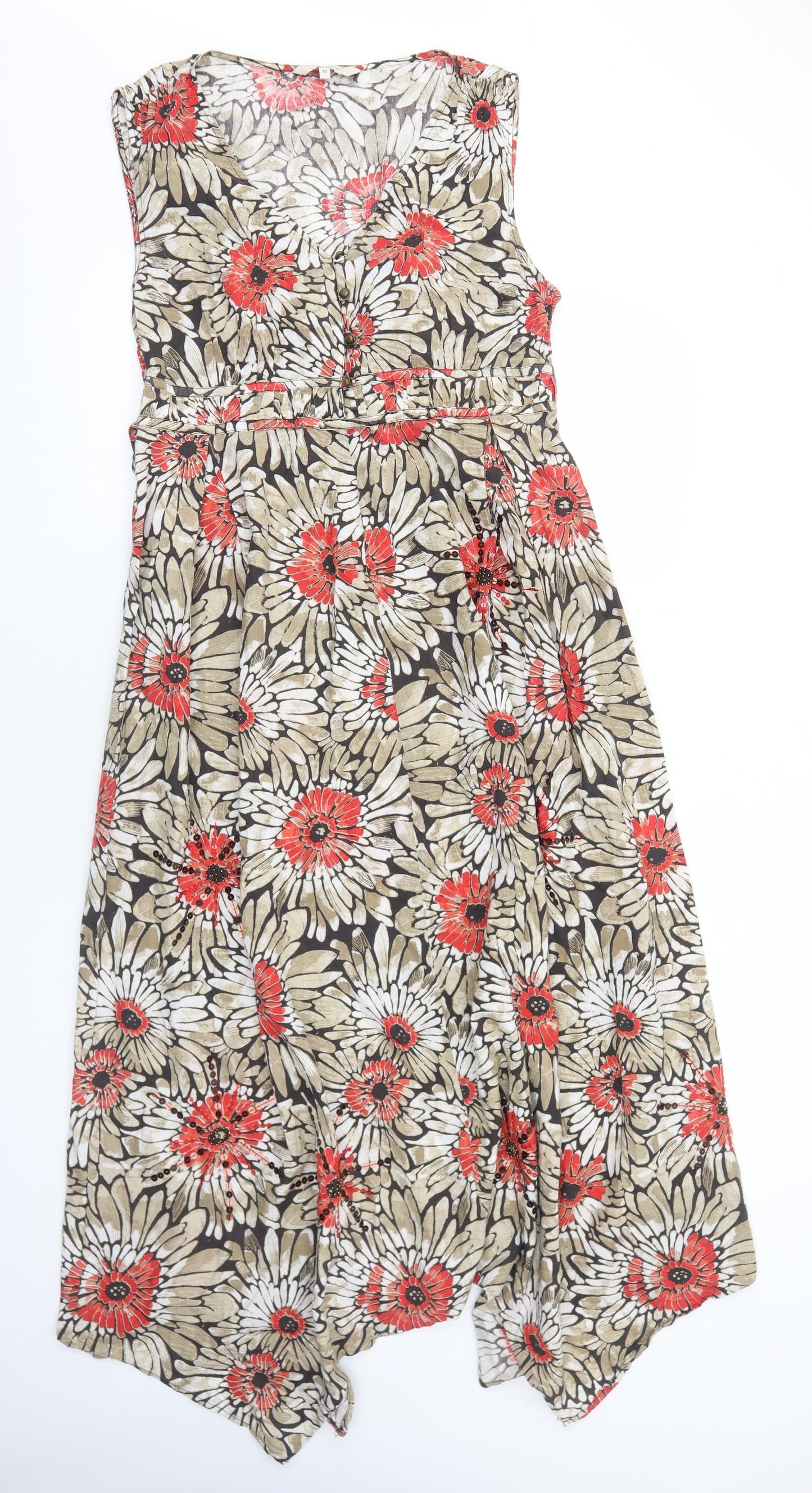 Debenhams Womens Brown Floral Cotton Trapeze & Swing Size 16 V-Neck Pullover