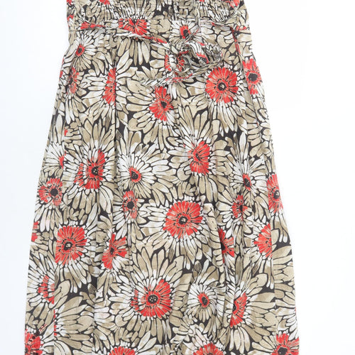 Debenhams Womens Brown Floral Cotton Trapeze & Swing Size 16 V-Neck Pullover