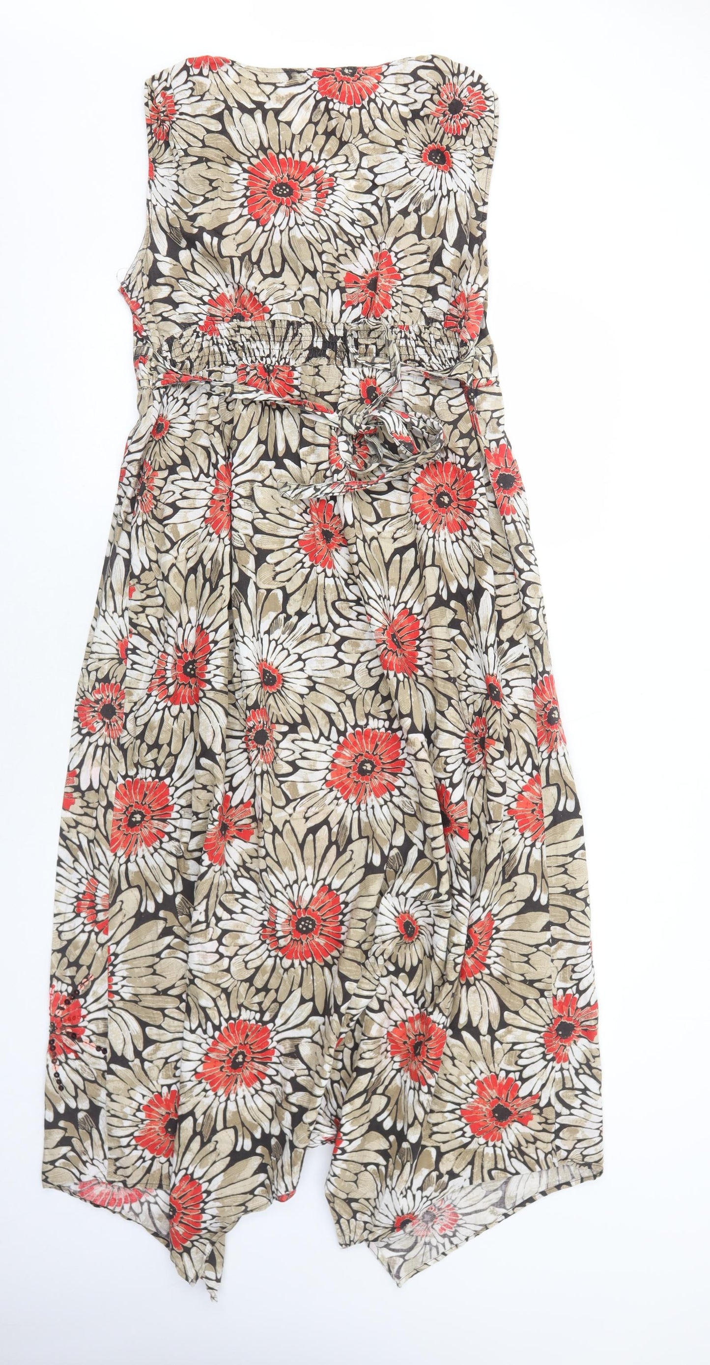 Debenhams Womens Brown Floral Cotton Trapeze & Swing Size 16 V-Neck Pullover