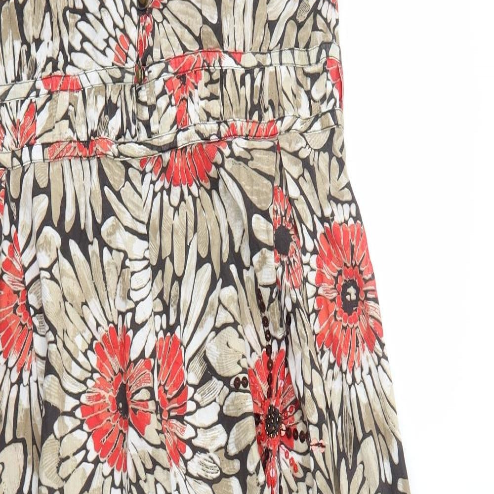 Debenhams Womens Brown Floral Cotton Trapeze & Swing Size 16 V-Neck Pullover