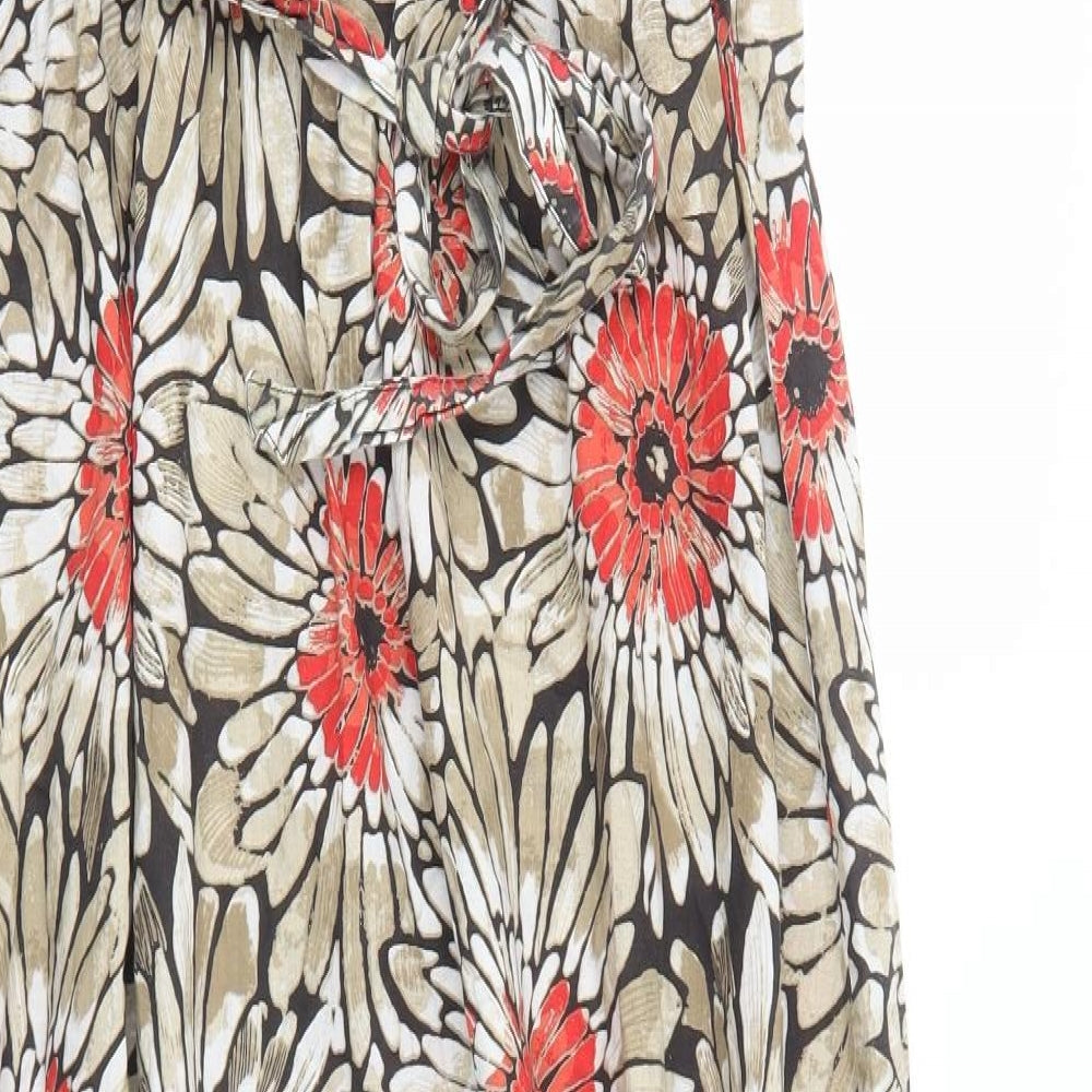 Debenhams Womens Brown Floral Cotton Trapeze & Swing Size 16 V-Neck Pullover