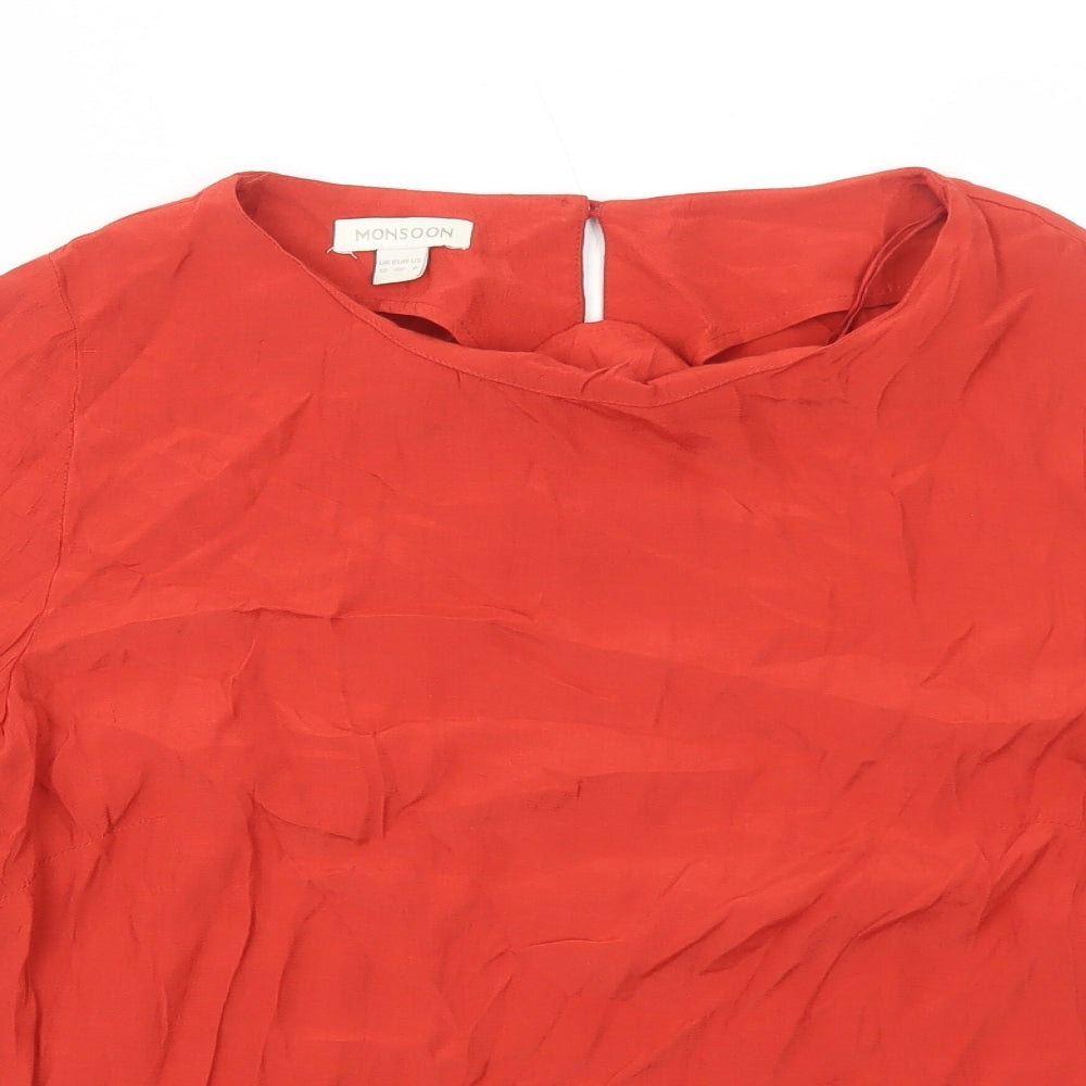 Monsoon Womens Red Polyester Basic Blouse Size 12 Round Neck