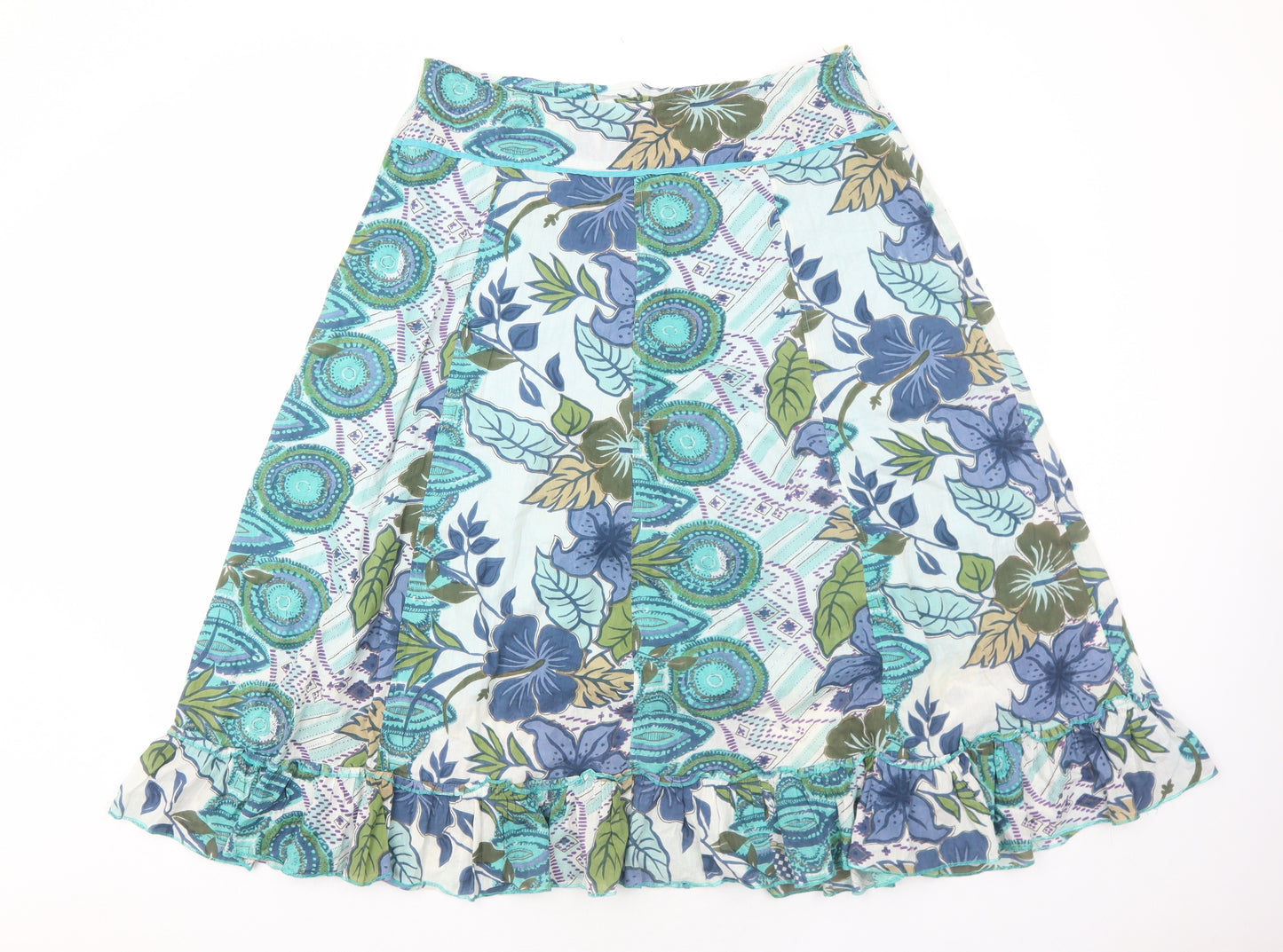Klass Womens Blue Floral Cotton Swing Skirt Size 16 Zip