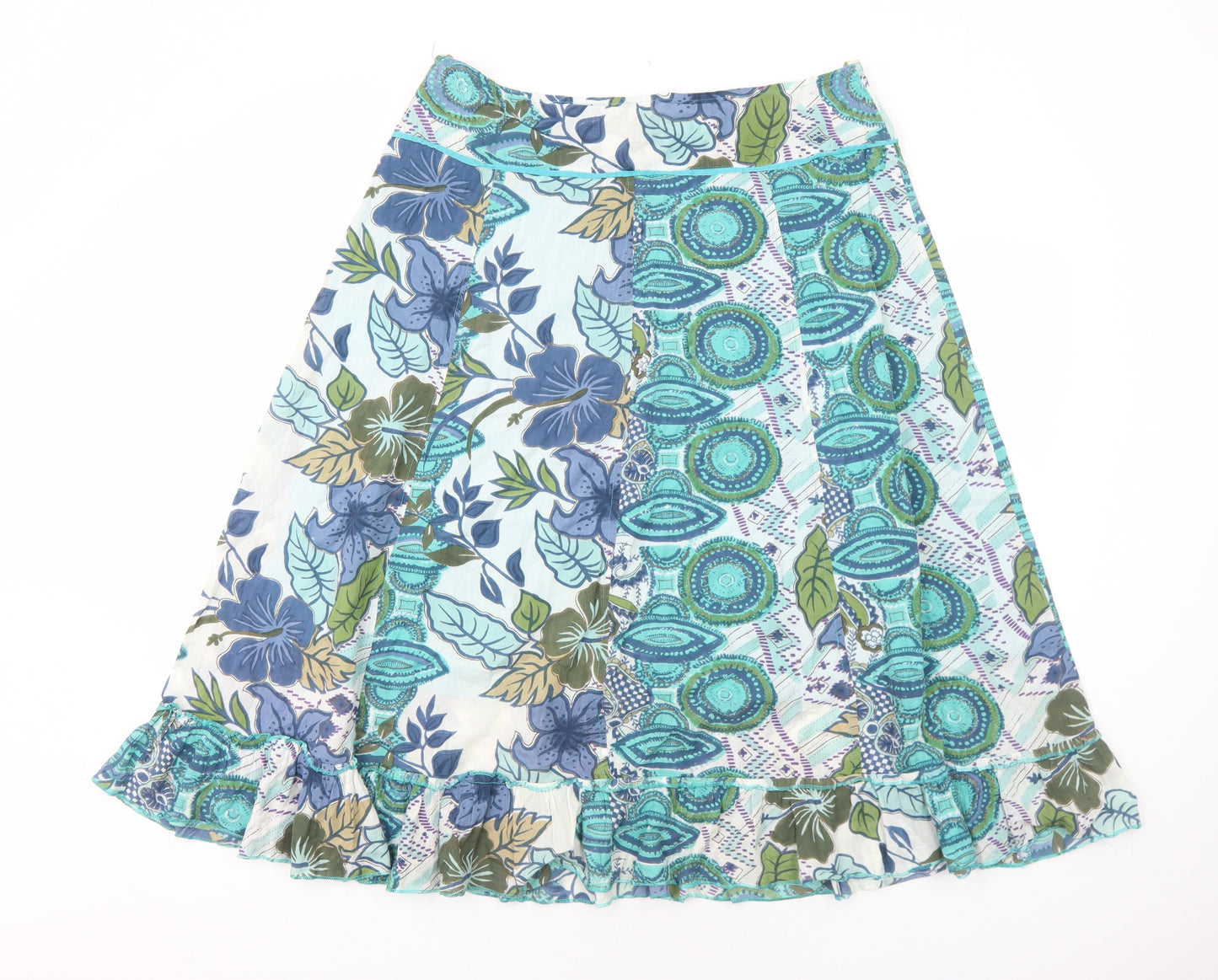 Klass Womens Blue Floral Cotton Swing Skirt Size 16 Zip