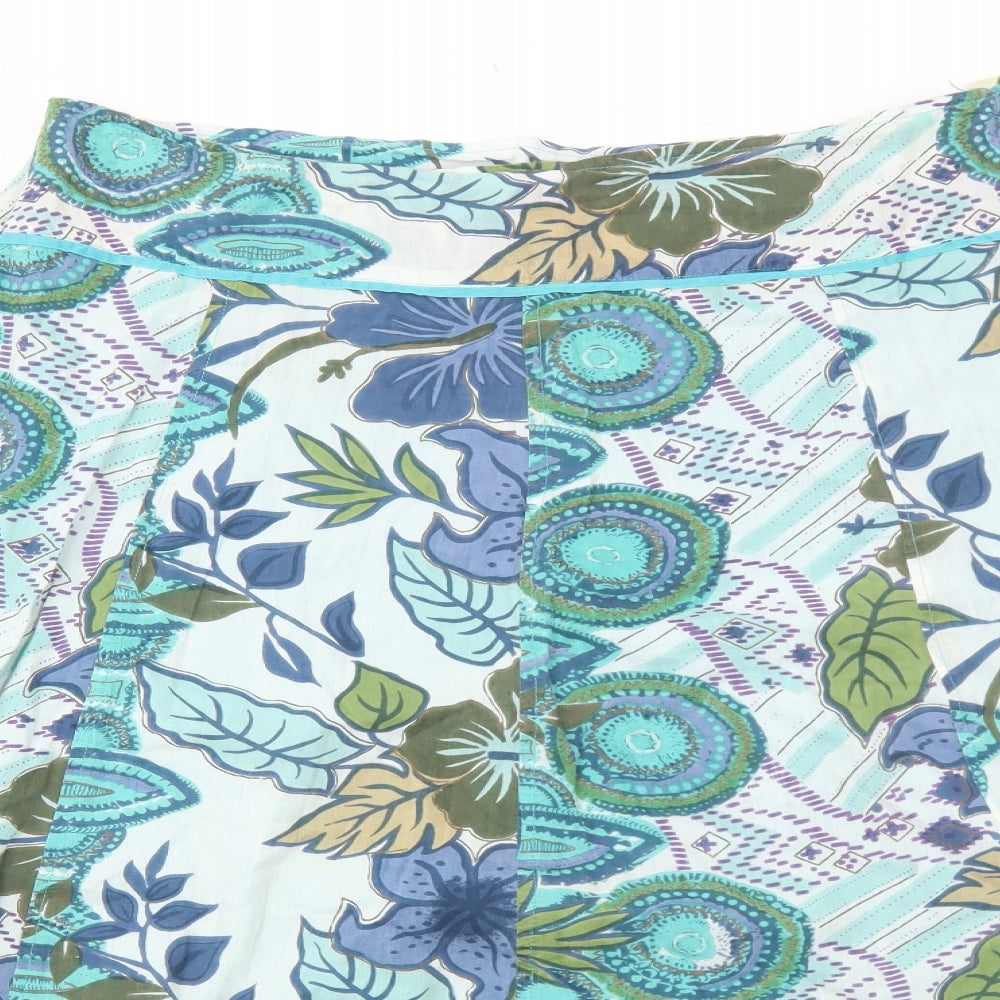 Klass Womens Blue Floral Cotton Swing Skirt Size 16 Zip