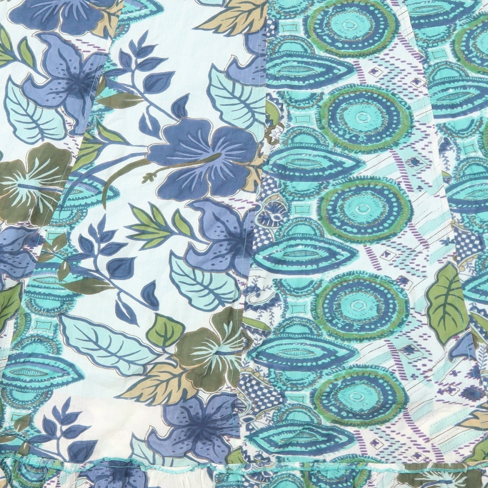 Klass Womens Blue Floral Cotton Swing Skirt Size 16 Zip