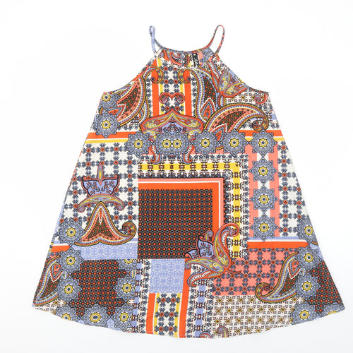 Influence Womens Orange Geometric Polyester Trapeze & Swing Size 10 Round Neck Pullover