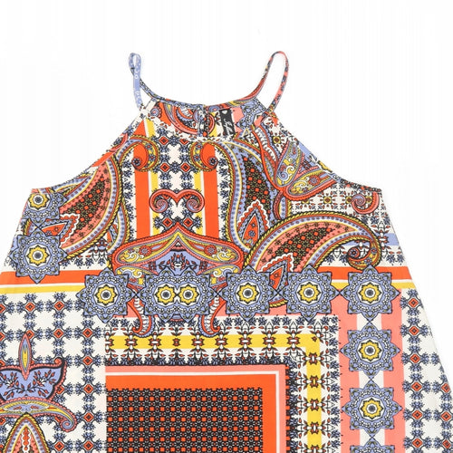 Influence Womens Orange Geometric Polyester Trapeze & Swing Size 10 Round Neck Pullover