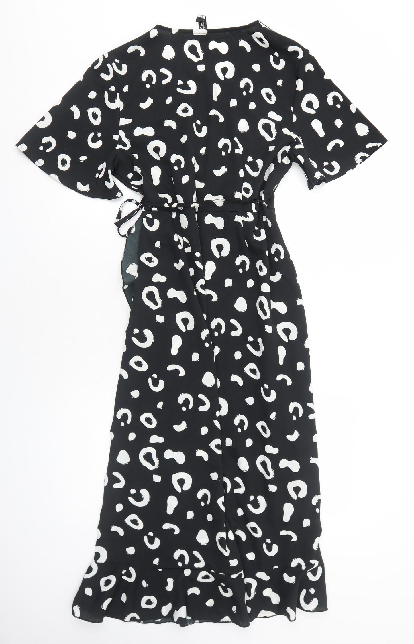 Influence Womens Black Geometric Polyester Wrap Dress Size 12 V-Neck Tie