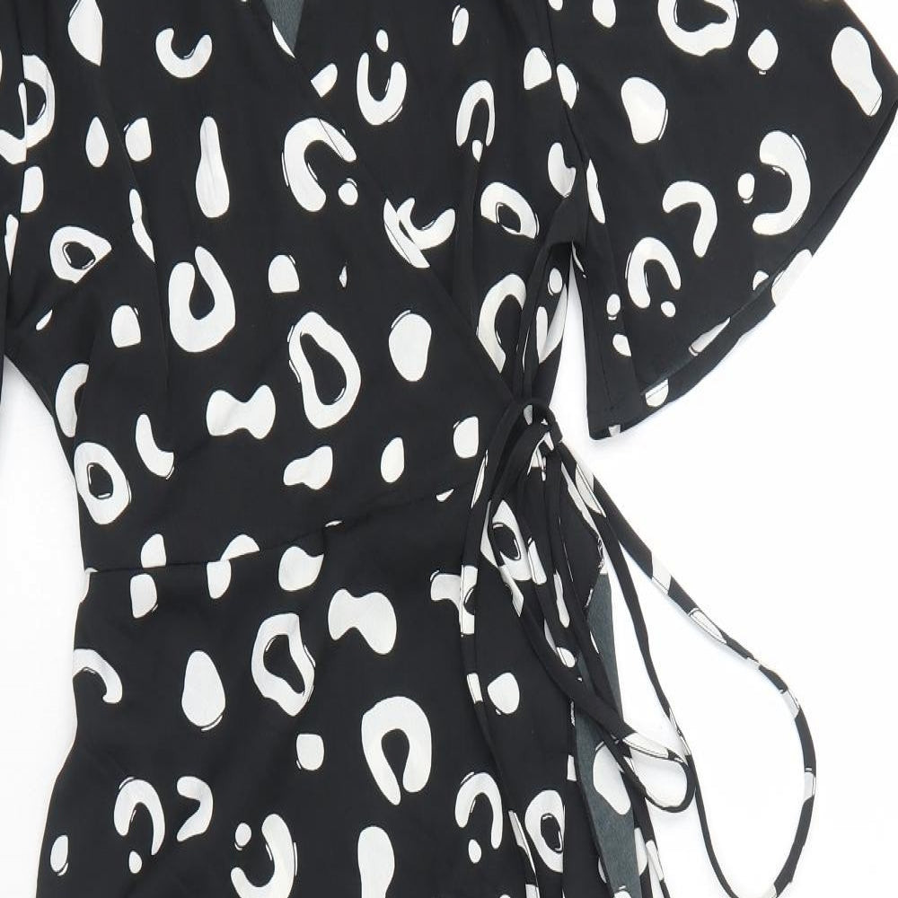 Influence Womens Black Geometric Polyester Wrap Dress Size 12 V-Neck Tie