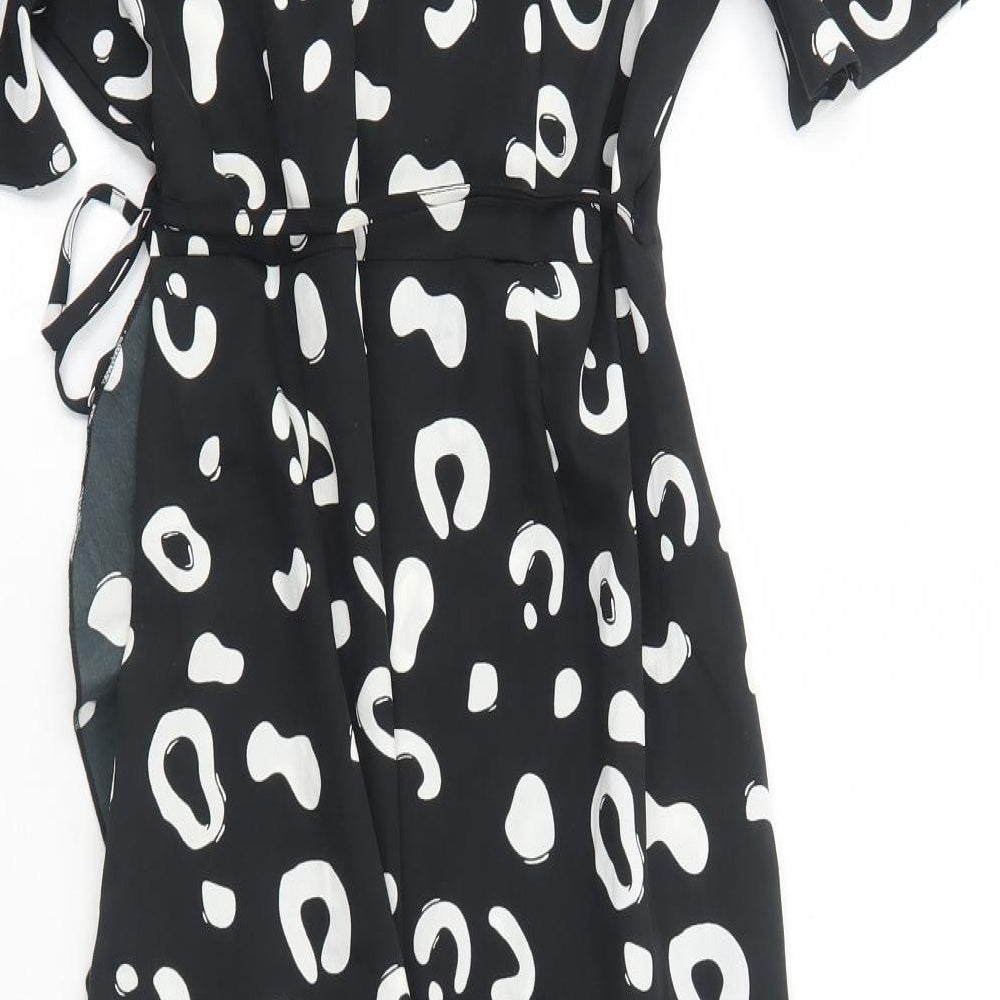 Influence Womens Black Geometric Polyester Wrap Dress Size 12 V-Neck Tie