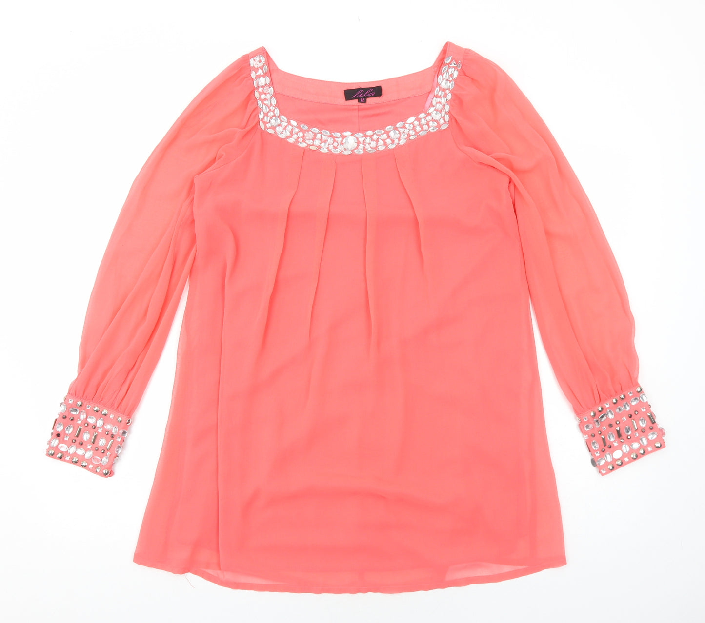 Lila Womens Pink Polyester A-Line Size 12 Square Neck Pullover