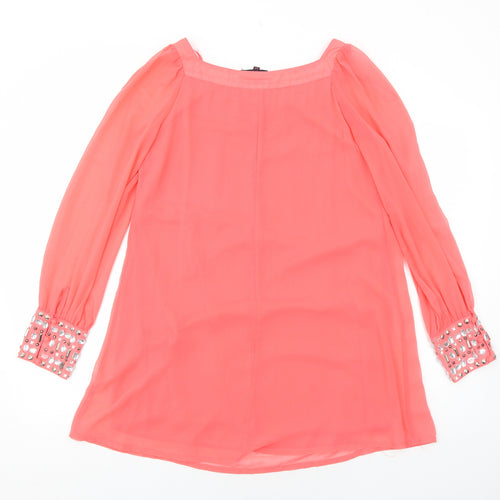 Lila Womens Pink Polyester A-Line Size 12 Square Neck Pullover