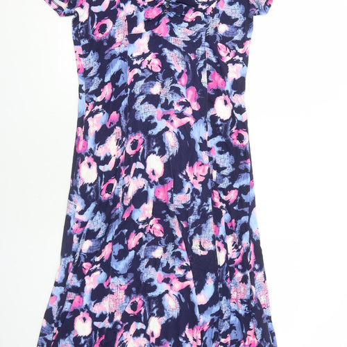 VIZ-A-VIZ Womens Blue Geometric Viscose A-Line Size 12 V-Neck Pullover