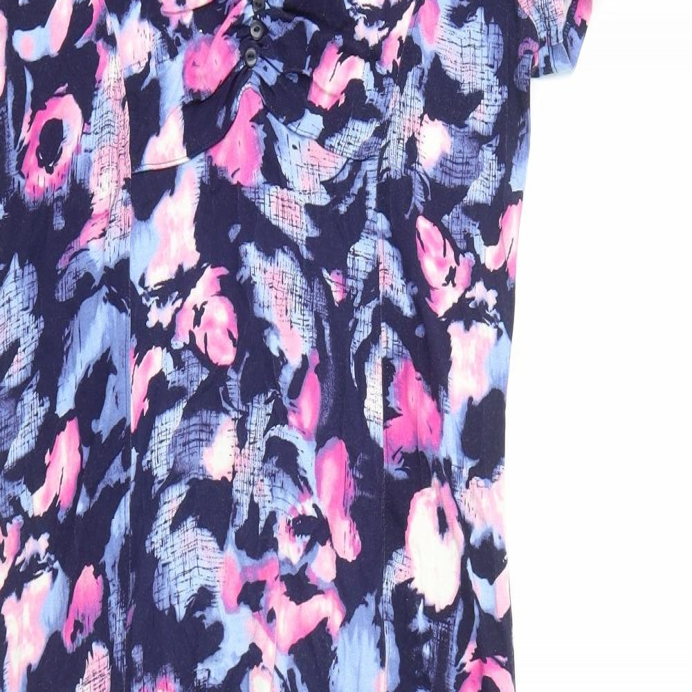 VIZ-A-VIZ Womens Blue Geometric Viscose A-Line Size 12 V-Neck Pullover