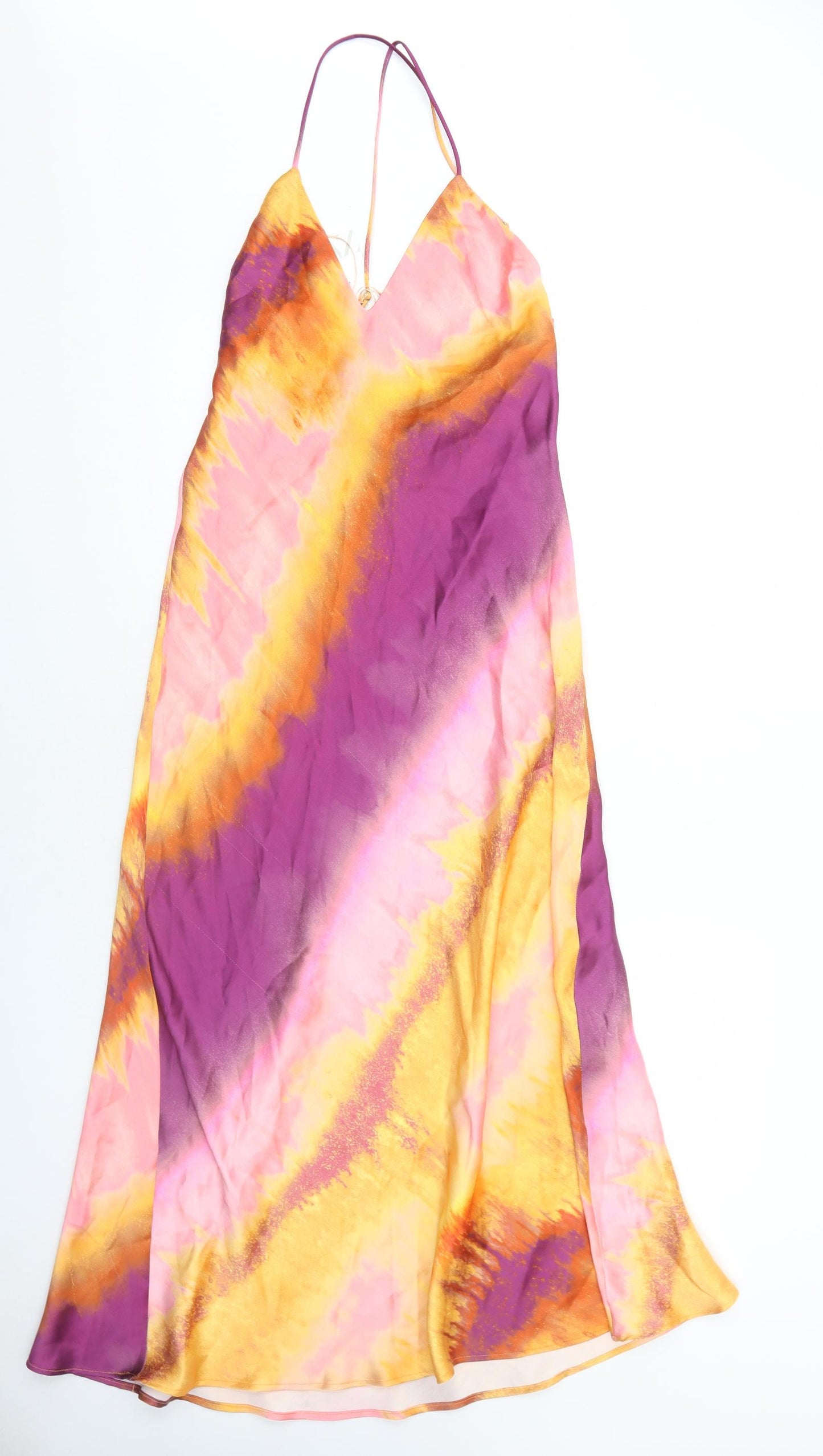 Zara Womens Multicoloured Geometric Polyester Slip Dress Size M V-Neck Zip