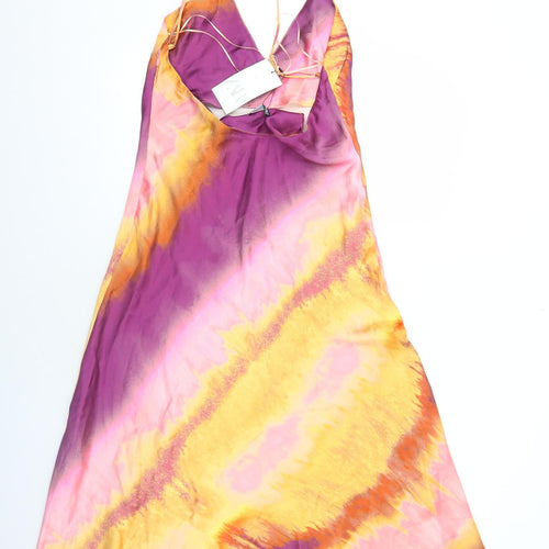 Zara Womens Multicoloured Geometric Polyester Slip Dress Size M V-Neck Zip