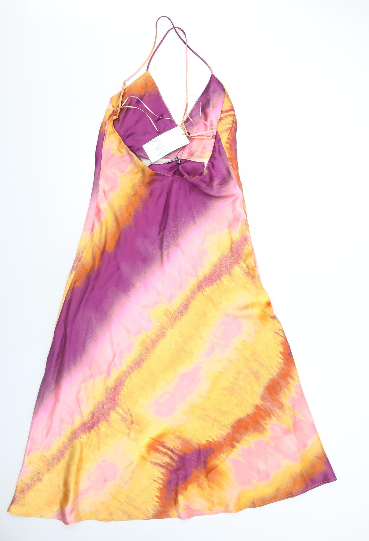 Zara Womens Multicoloured Geometric Polyester Slip Dress Size M V-Neck Zip