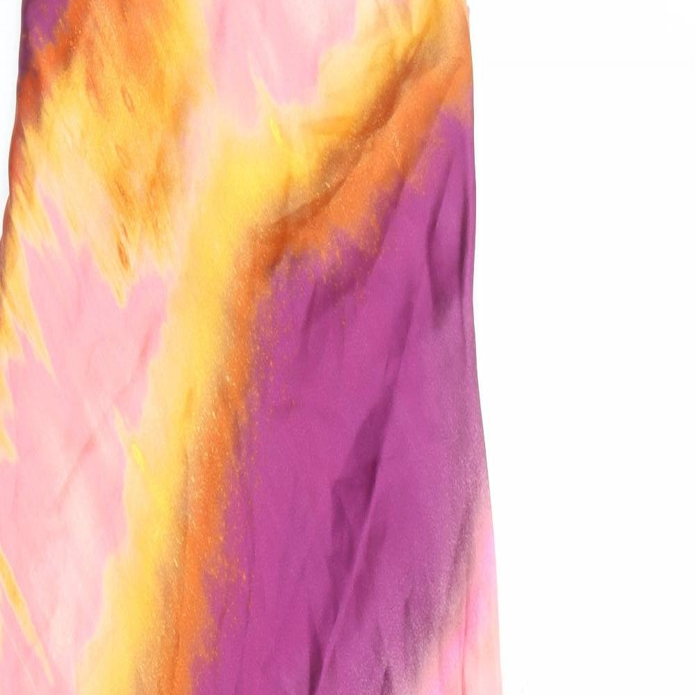 Zara Womens Multicoloured Geometric Polyester Slip Dress Size M V-Neck Zip